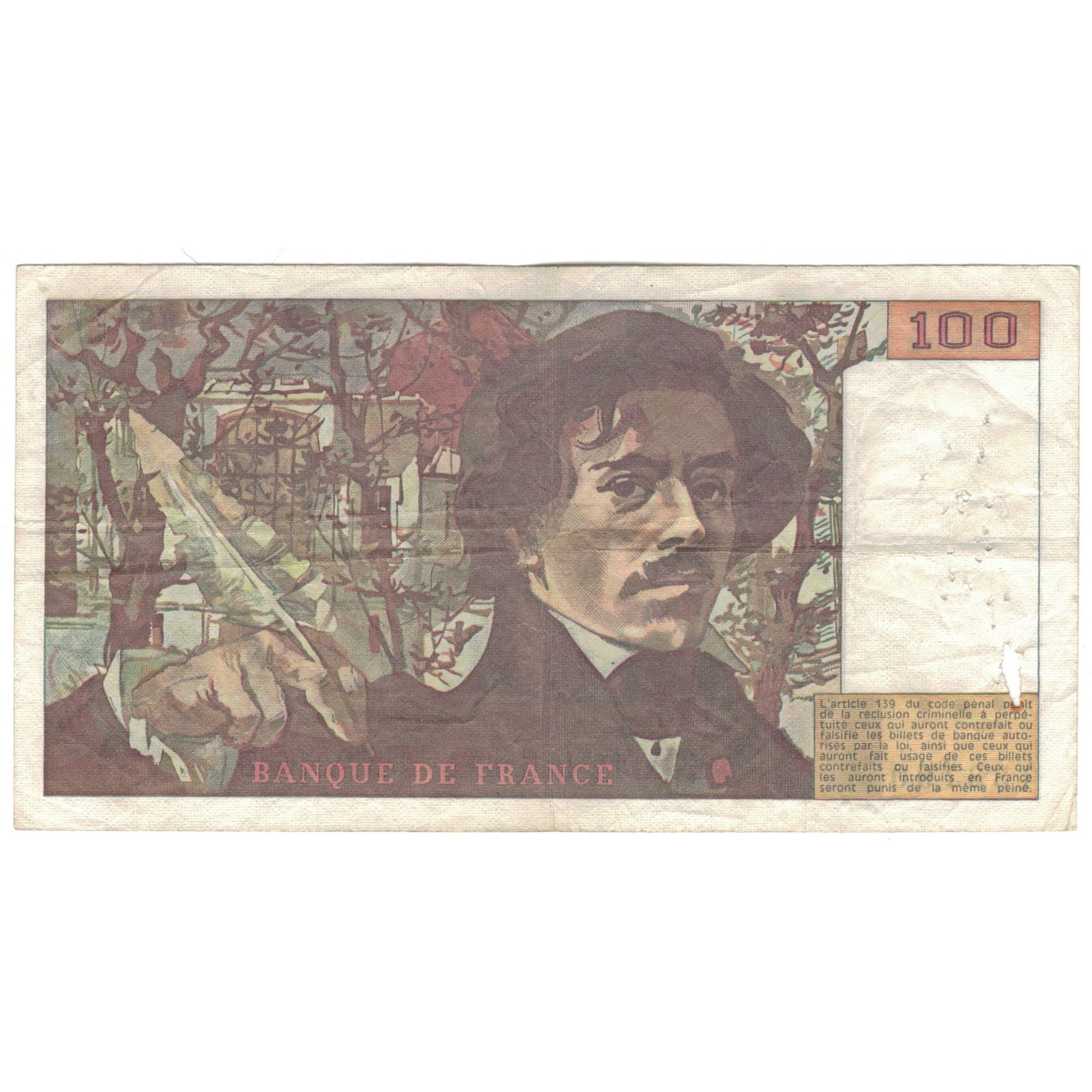 France, 100 Francs, Delacroix, 1979, Y.17, F(12-15), Fayette:69.02C, KM:154b