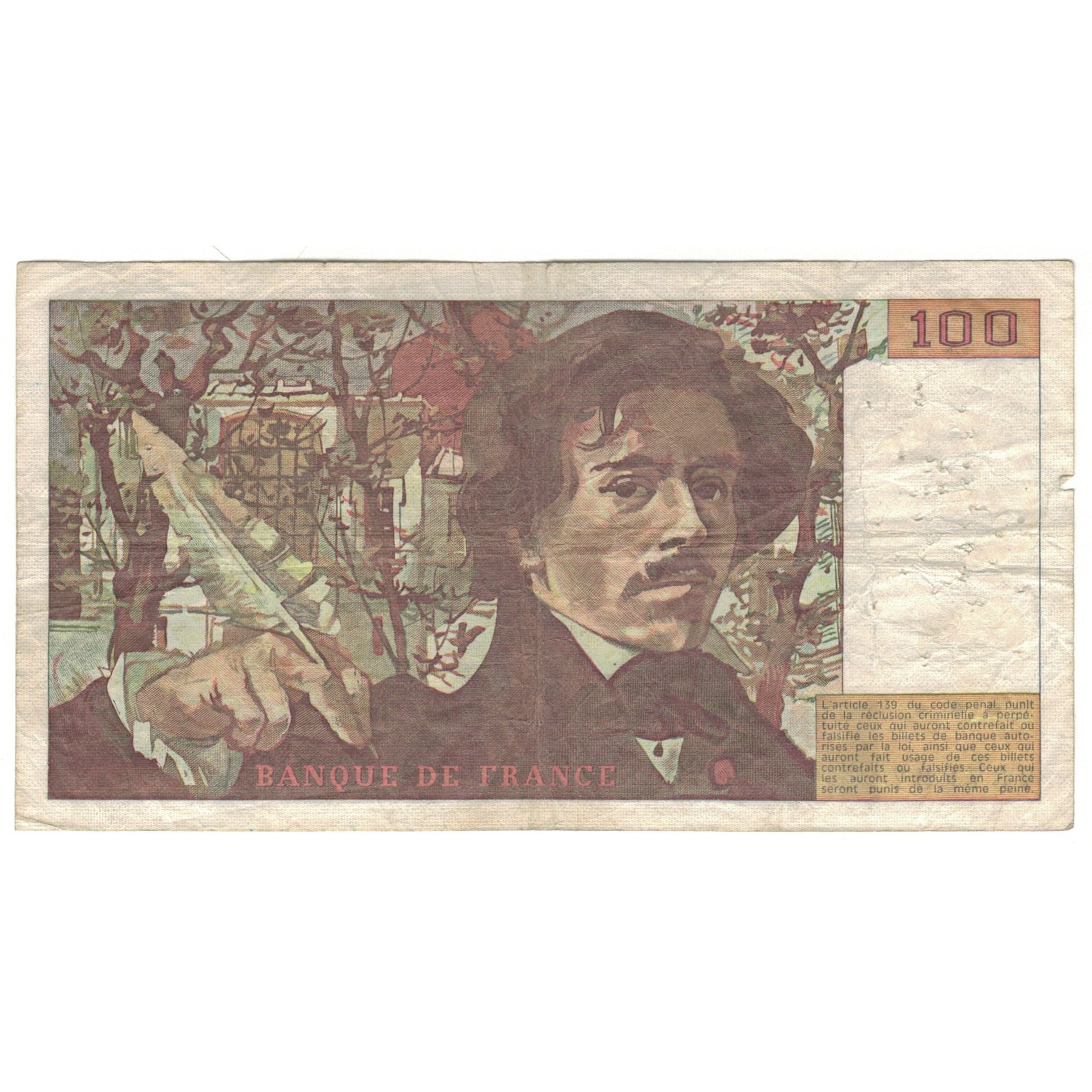 France, 100 Francs, Delacroix, 1980, C.34, VG(8-10), Fayette:69.4b, KM:154b