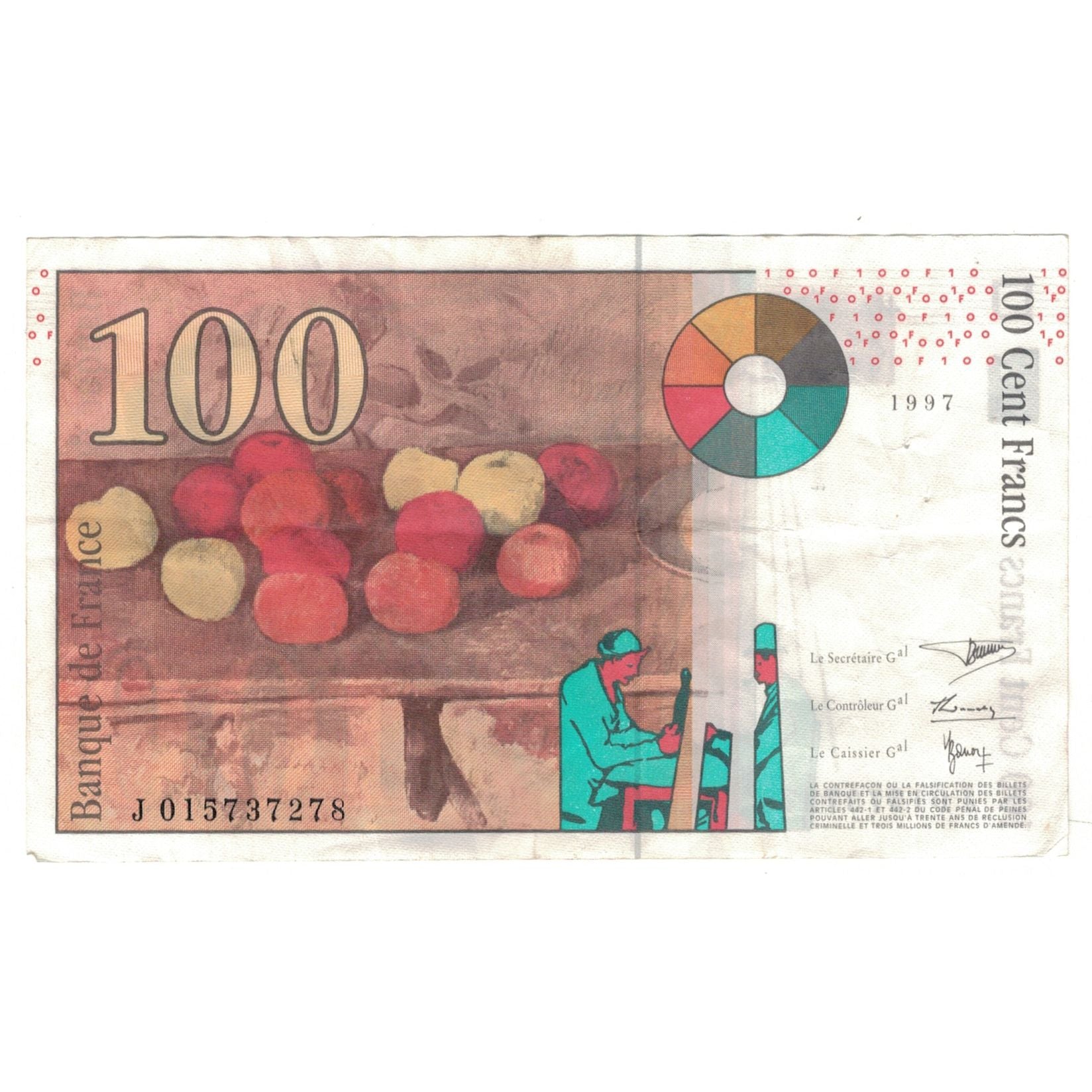 Francia, 100 Francs, Cézanne, 1997, J015737278, BB, Fayette:F74.01, KM:158a