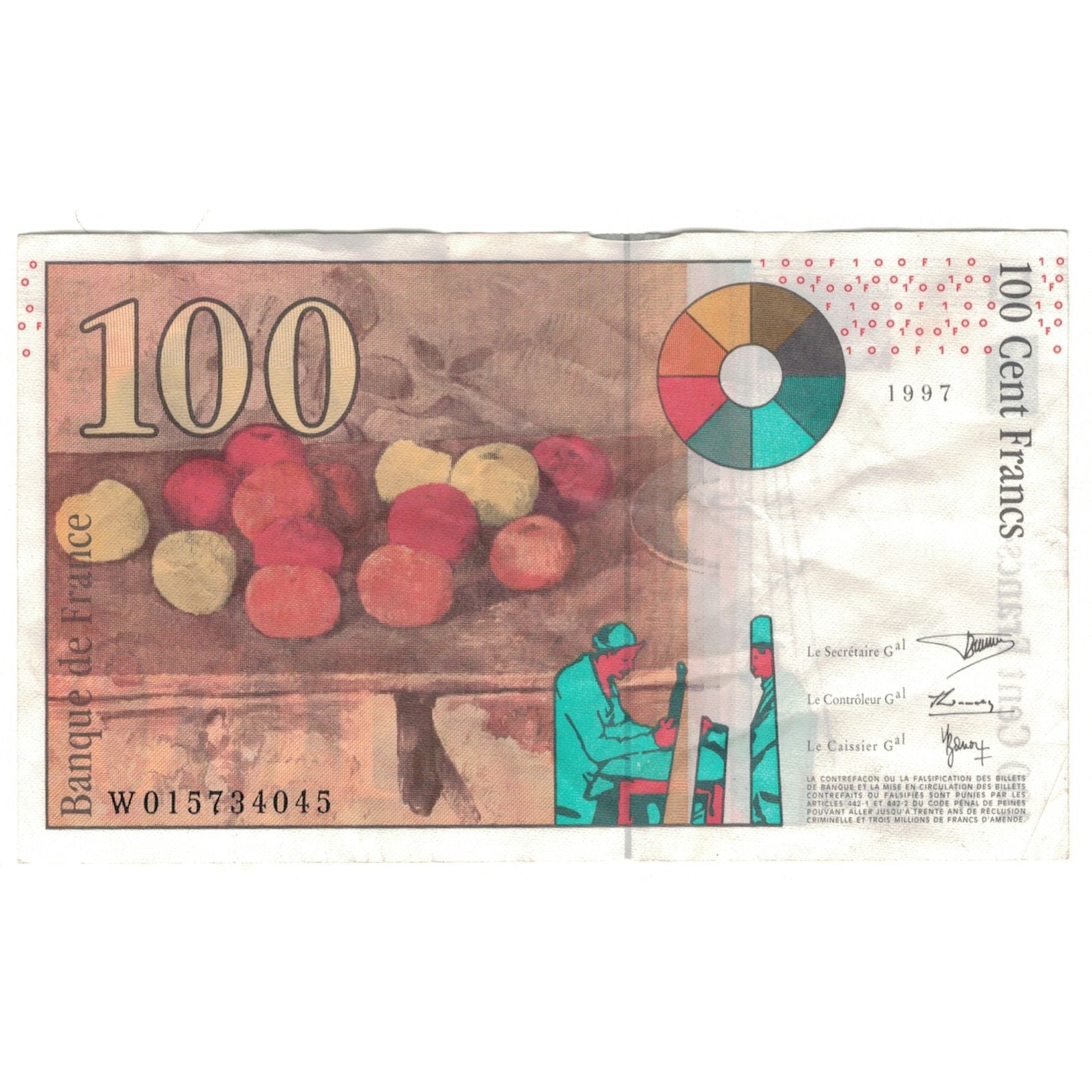 França, 100 Francs, Cézanne, 1997, W015734045, EF(40-45), Fayette:F74.01