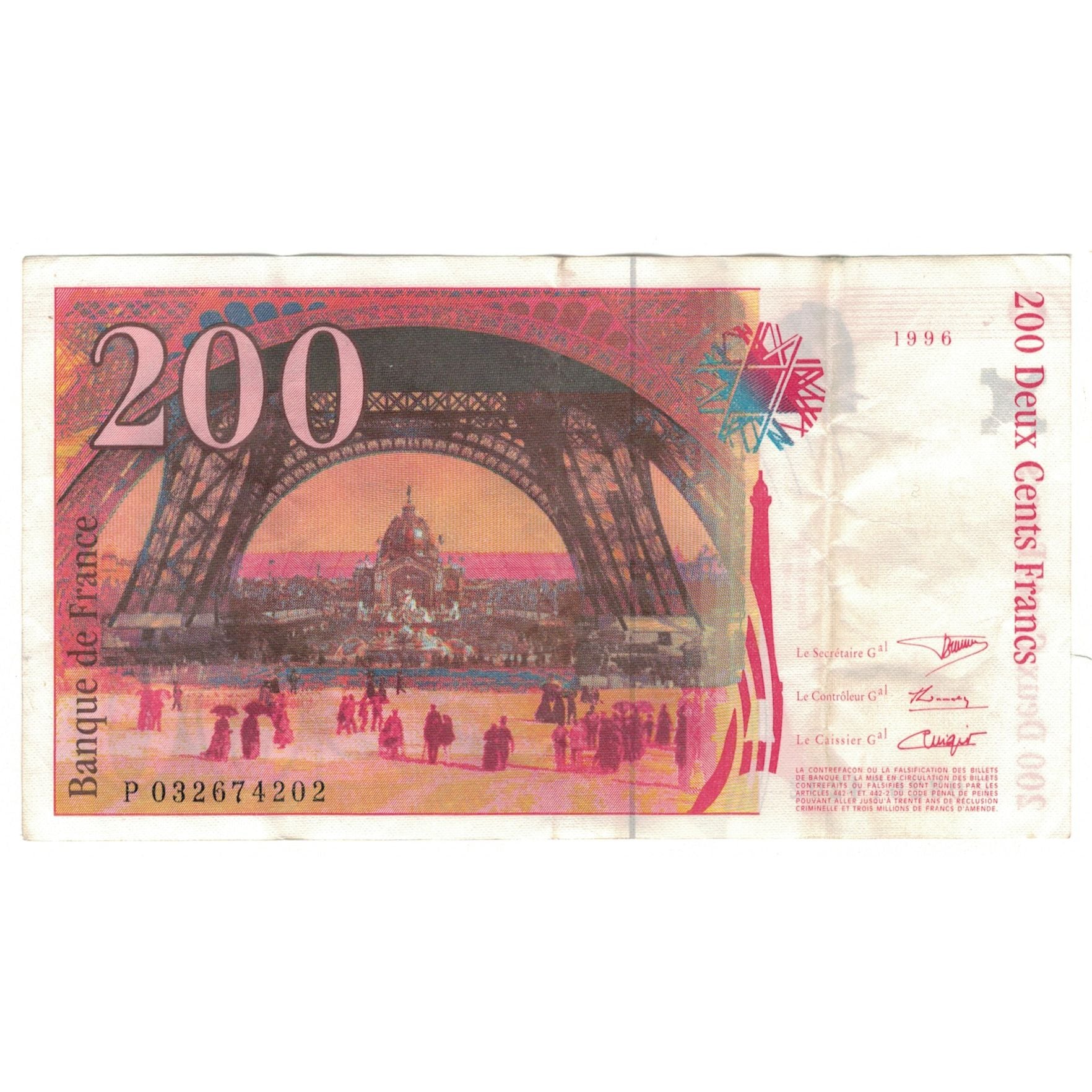 Francia, 200 Francs, Eiffel, 1996, P032674202, BB, Fayette:75.02, KM:159a