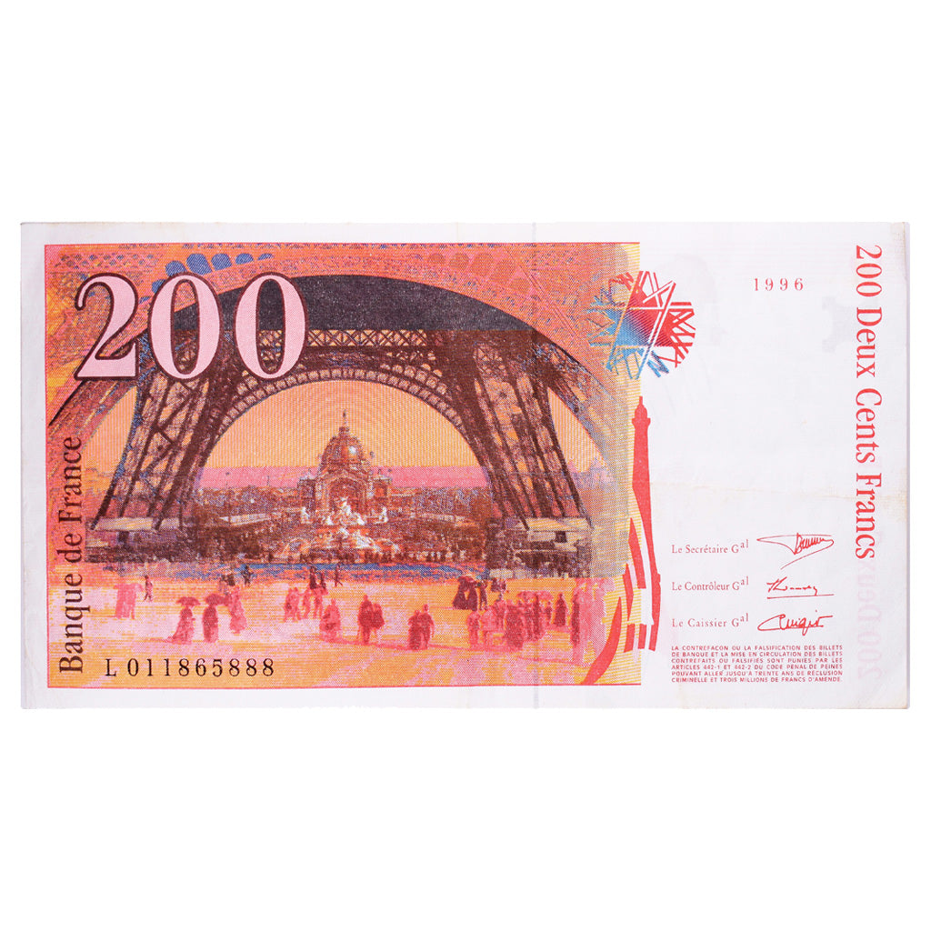 France, 200 Francs, Eiffel, 1996, L011865888, VF(30-35), Fayette:75.02, KM:159a
