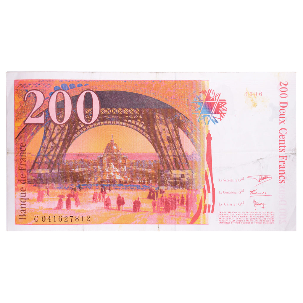 França, 200 Francs, Eiffel, 1996, C041627812, EF(40-45), Fayette:75.03a