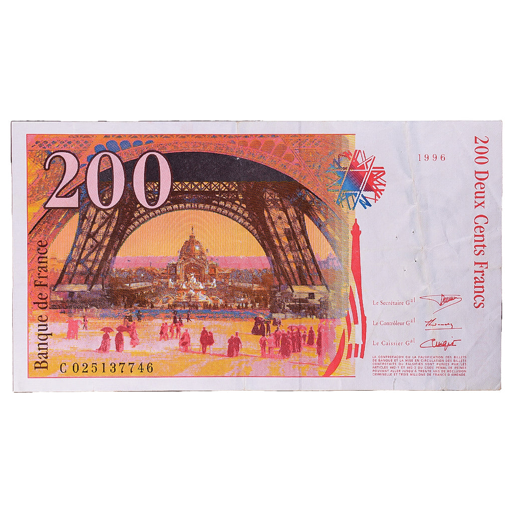 France, 200 Francs, Eiffel, 1996, C025137746, VF(30-35), Fayette:75.02, KM:159a