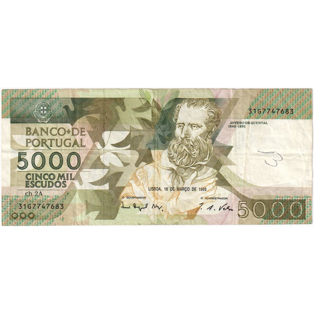 Banknote, Portugal, 5000 Escudos, 1993, 1993-03-18, KM:183b, VF(20-25)
