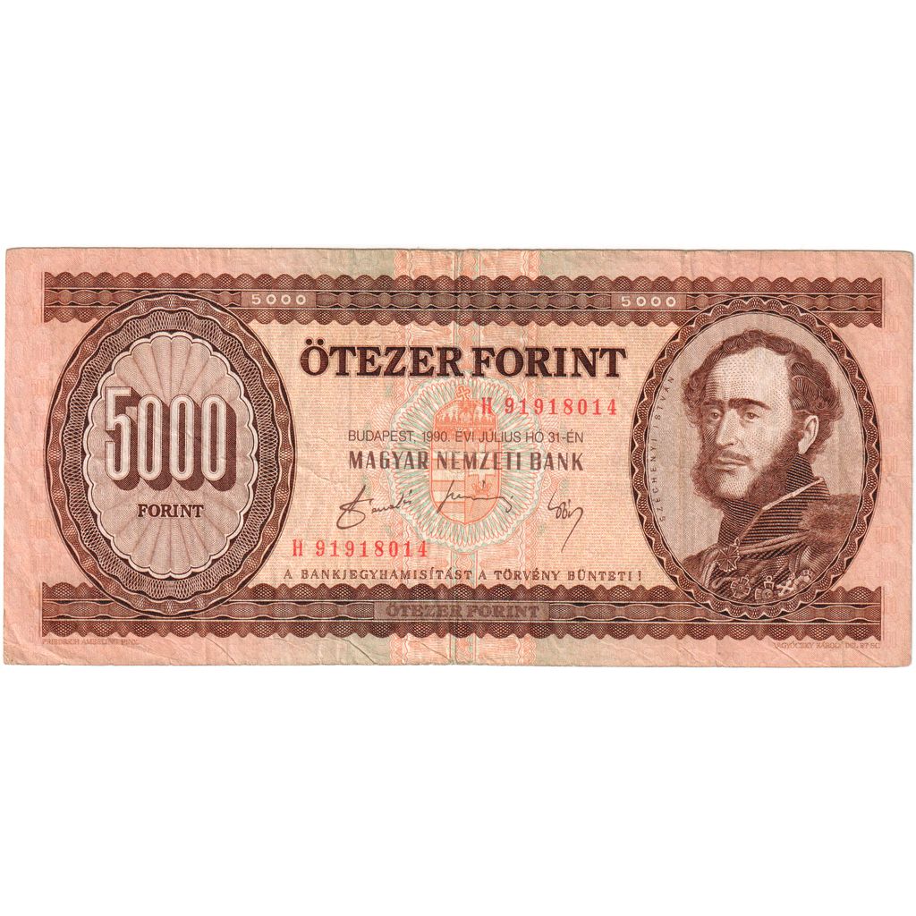 Banknote, Hungary, 5000 Forint, 1990, 1990-07-31, KM:177a, VF(20-25)