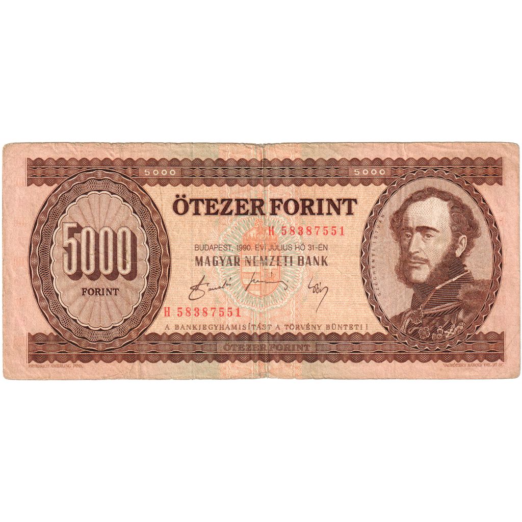 Banknote, Hungary, 5000 Forint, 1990, 1990-07-31, KM:177a, VF(20-25)