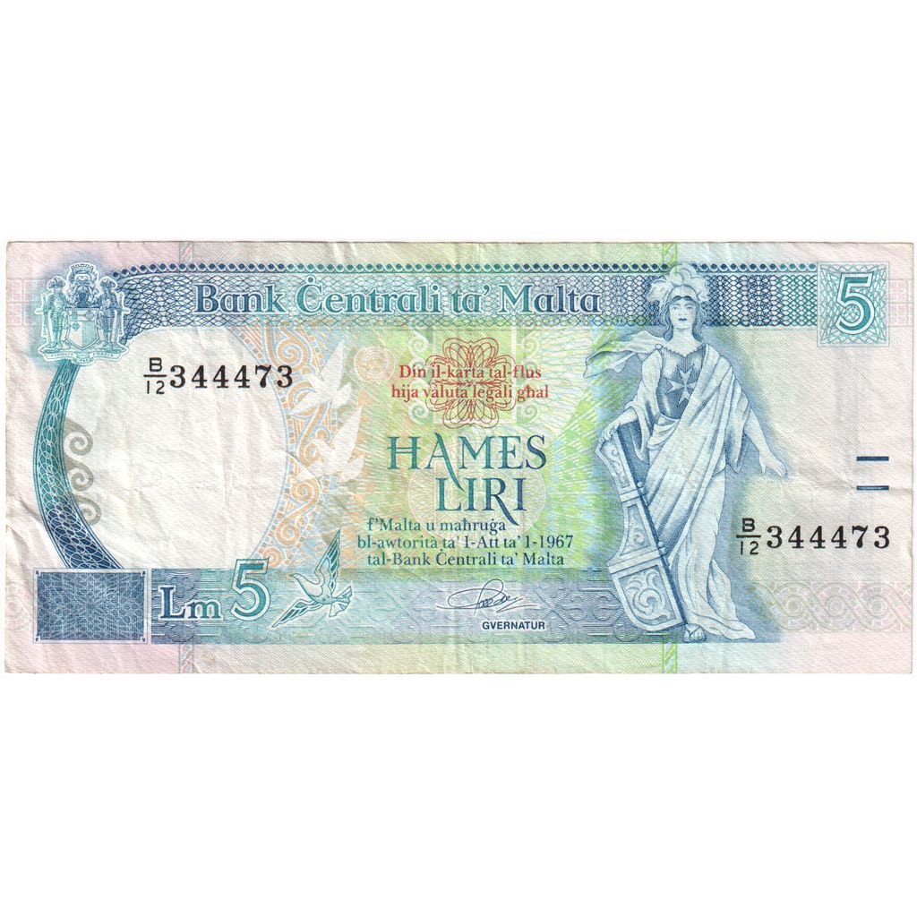 Banknote, Malta, 5 Liri, 1967, KM:46b, EF(40-45)