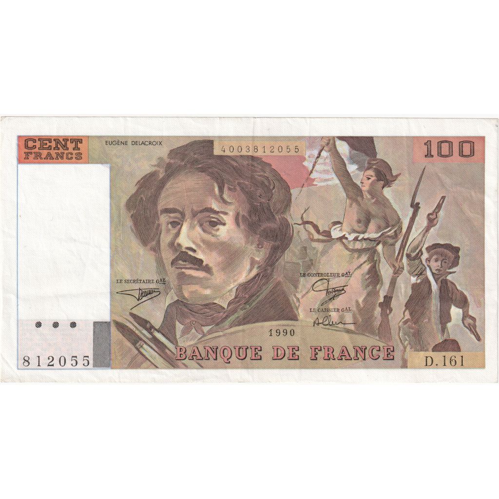 France, 100 Francs, 1990, D.161, AU(50-53), Fayette:69bis.2b, KM:154e