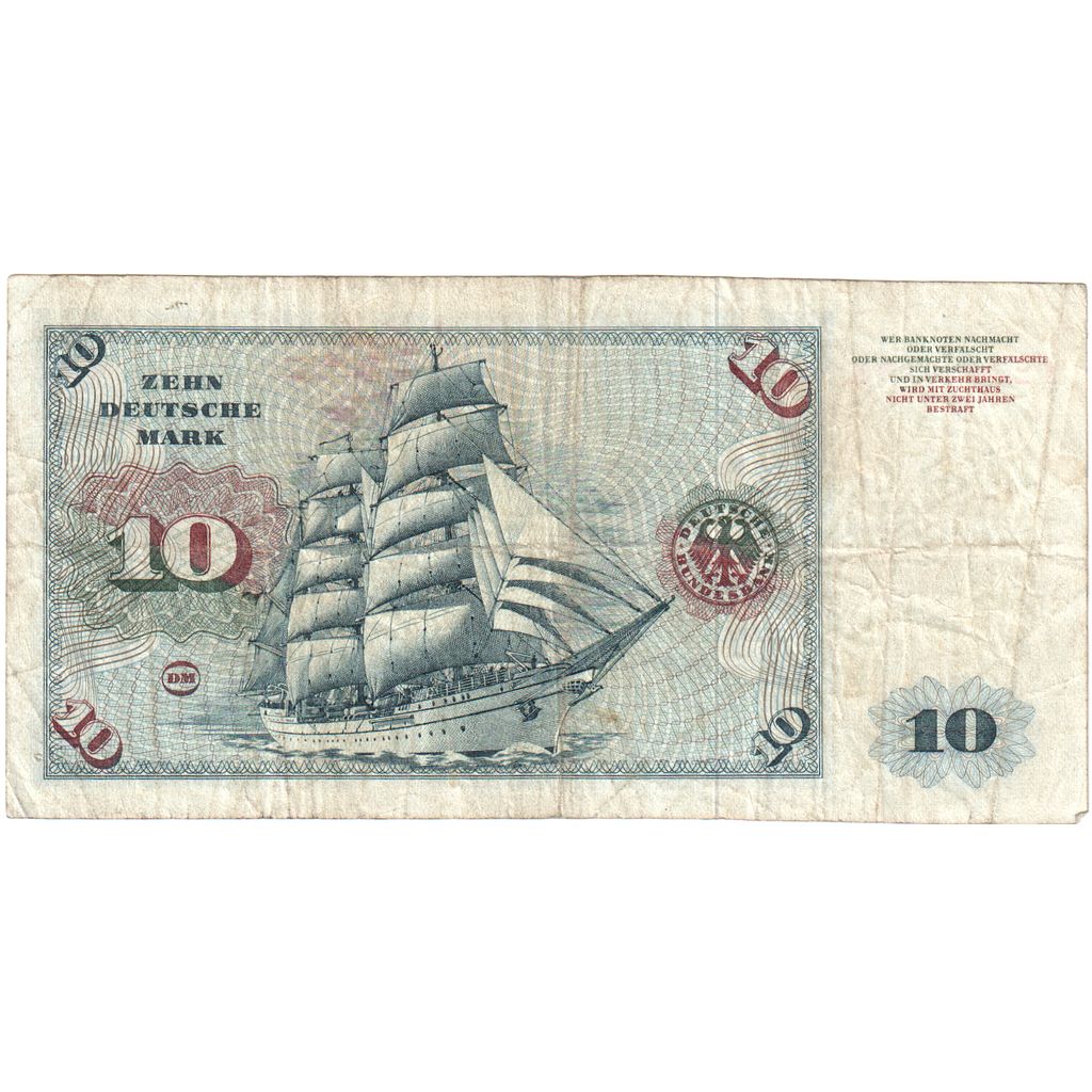 GERMANY - FEDERAL REPUBLIC, 10 Deutsche Mark, 1960, 1960-01-02, KM:19a, VG(8-10)
