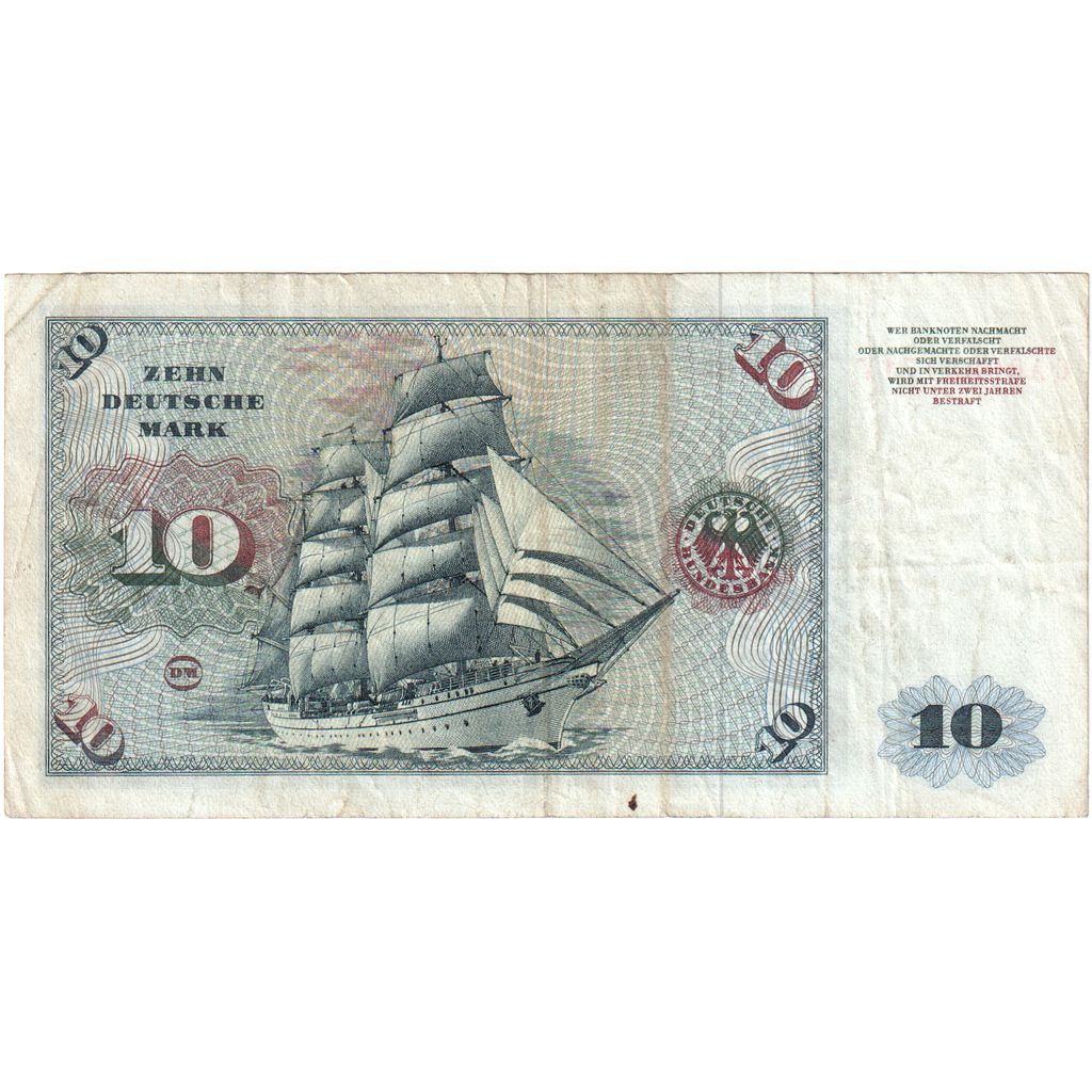 Niemcy - RFN, 10 Deutsche Mark, 1970-01-02, KM:31d, VF(20-25)