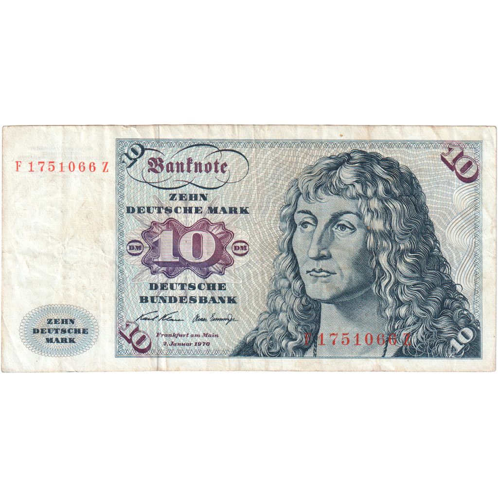 Niemcy - RFN, 10 Deutsche Mark, 1970-01-02, KM:31d, VF(20-25)