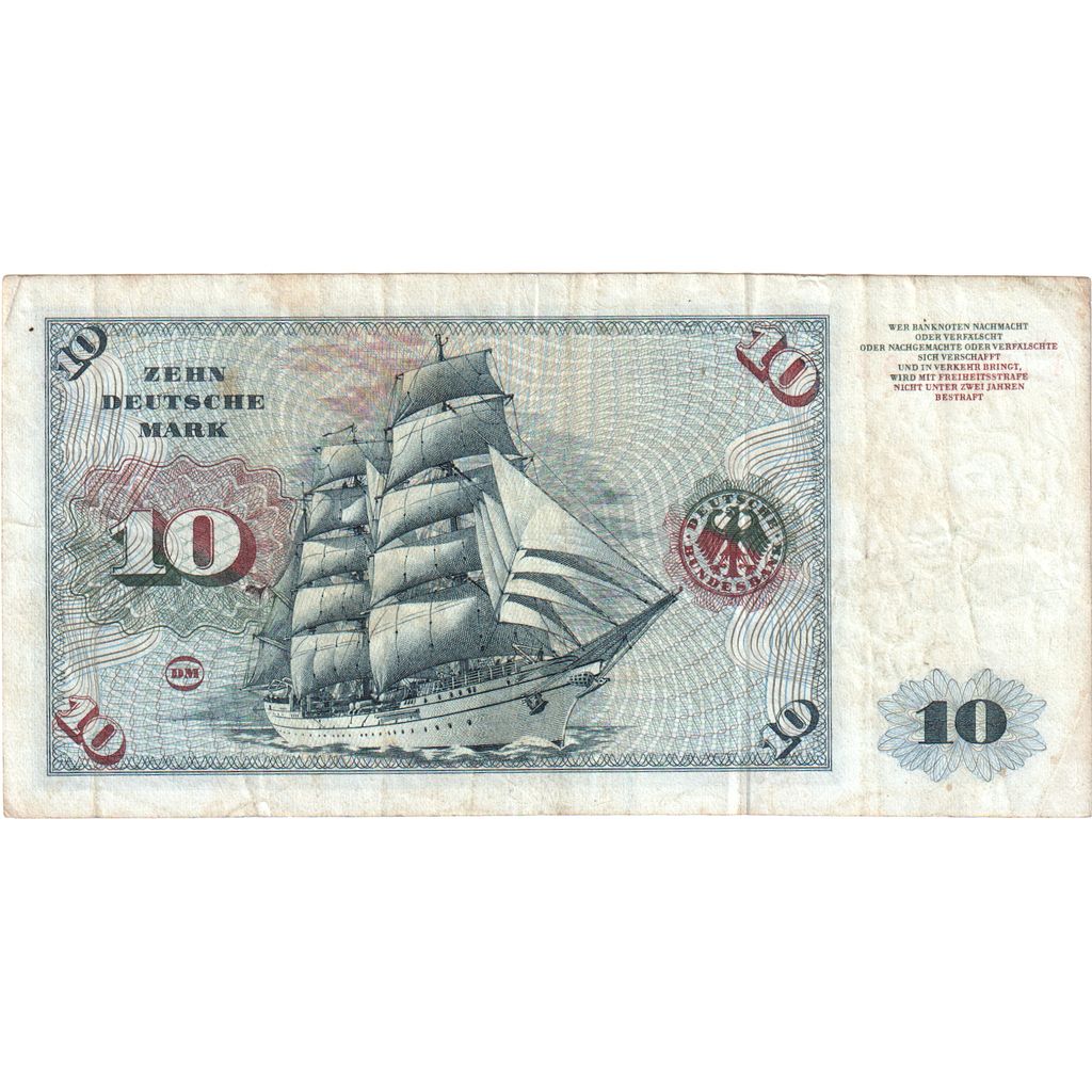 Niemcy - RFN, 10 Deutsche Mark, 1970-01-02, KM:31d, VF(20-25)