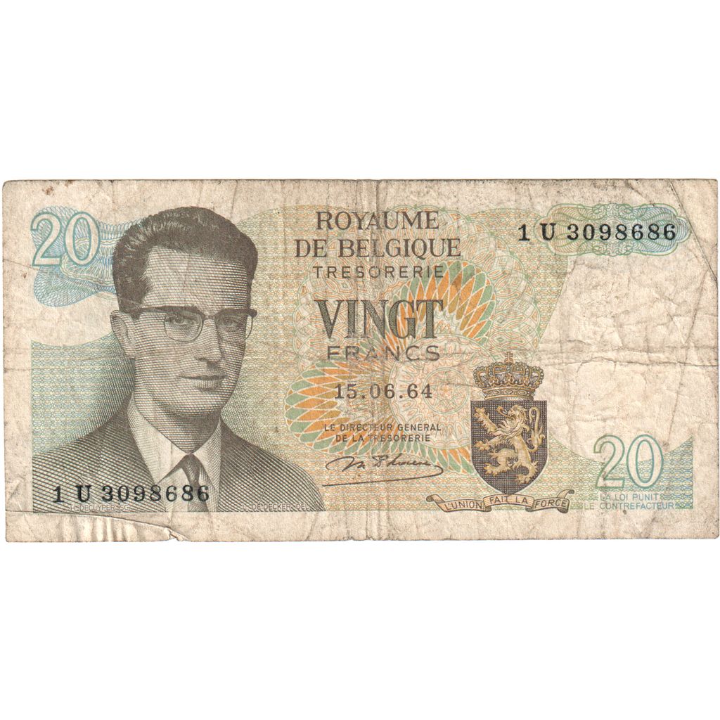 Belgio, 20 Francs, 1964-06-15, KM:138, MB