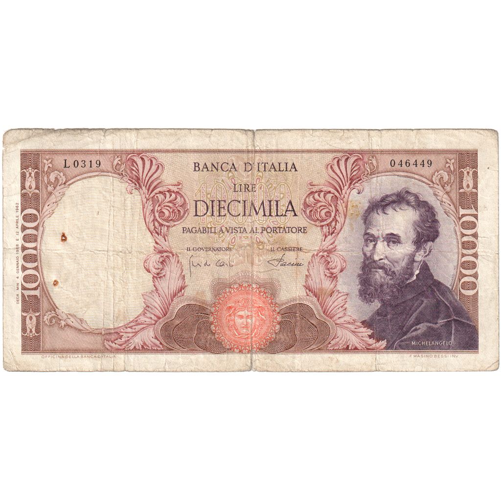 Italy, 10,000 Lire, 1962, 1962-04-12, KM:97a, VF(20-25)