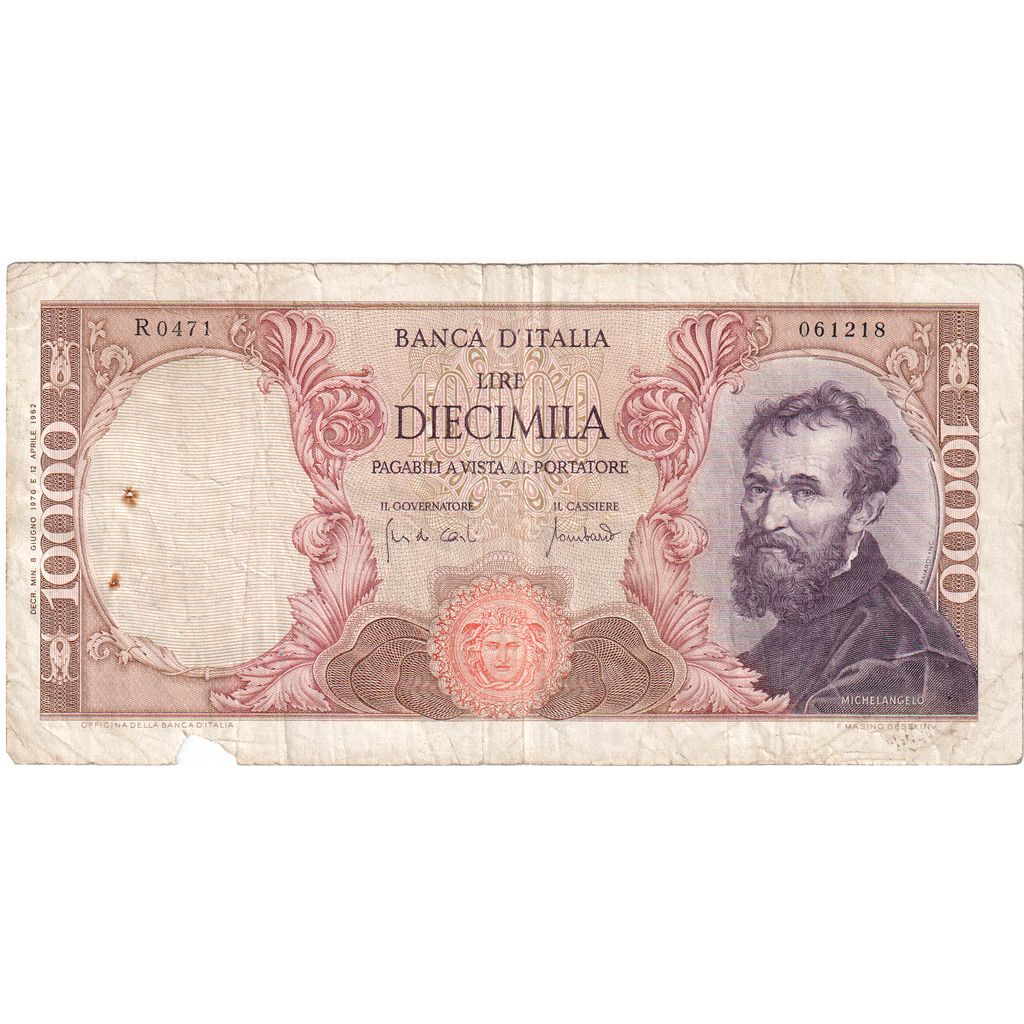 Italy, 10,000 Lire, 1962, 1962-04-12, KM:97a, VF(20-25)