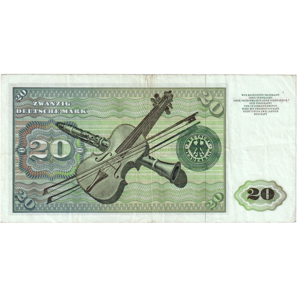 République fédérale allemande, 20 Deutsche Mark, 1970-01-02, KM:32a, TTB+