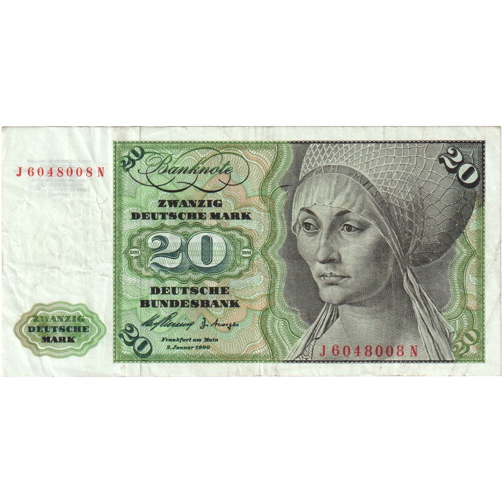 République fédérale allemande, 20 Deutsche Mark, 1960-01-02, KM:32a, TTB