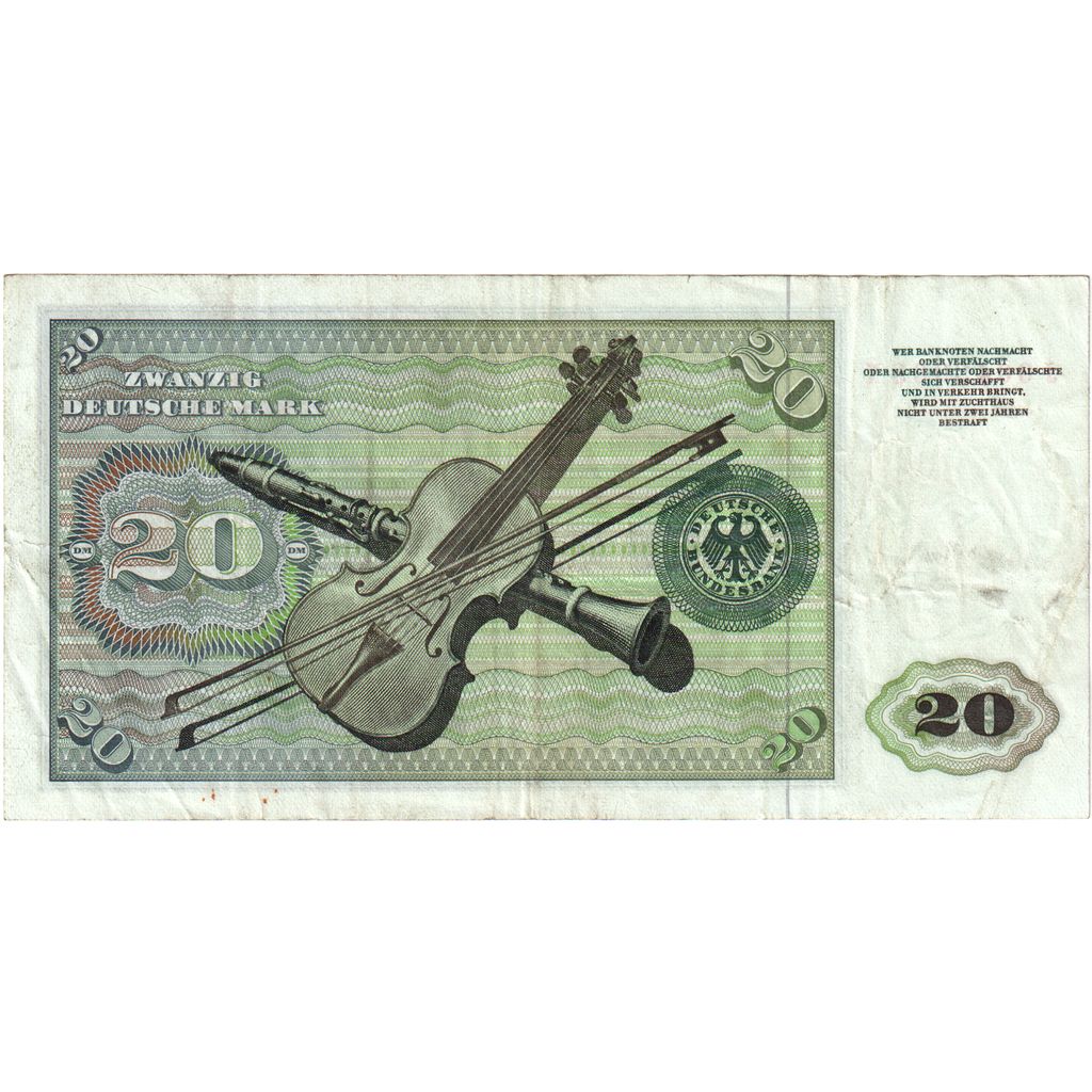 République fédérale allemande, 20 Deutsche Mark, 1960-01-02, KM:32a, TTB