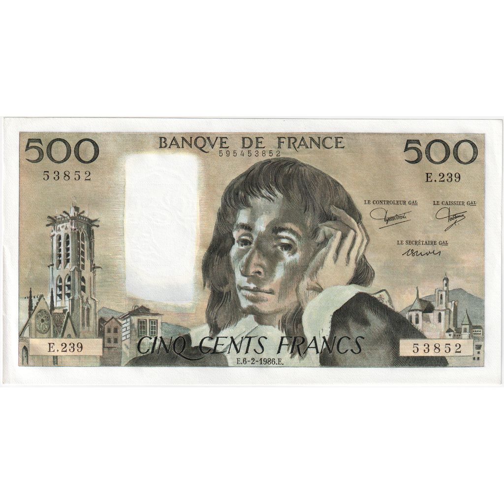 Francia, 500 Francs, Pascal, 1986-02-06, E.239, SPL