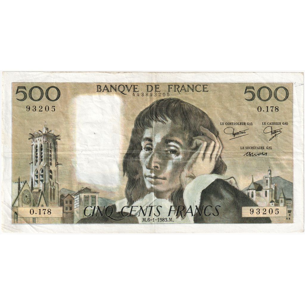 France, 500 Francs, Pascal, 1983-01-06, O.178, EF(40-45)