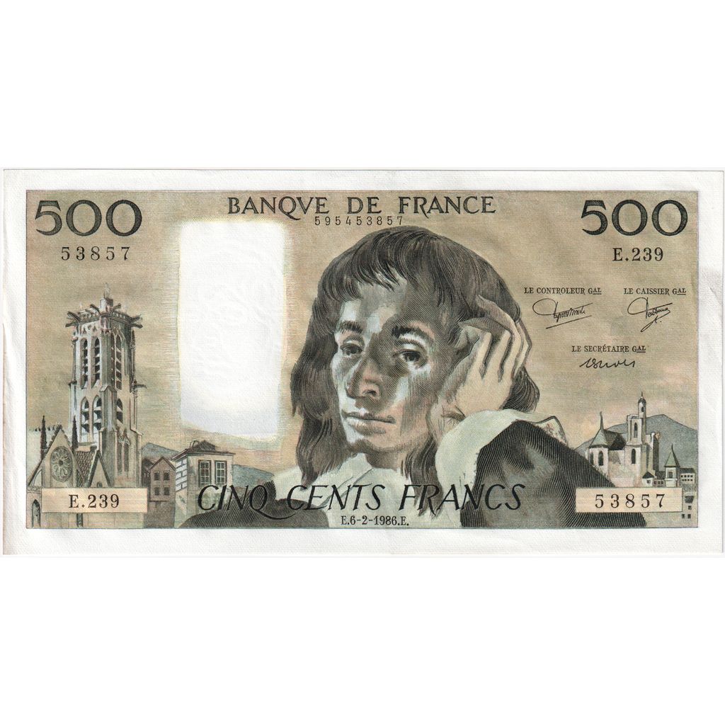 Francia, 500 Francs, Pascal, 1986-02-06, E.239, SPL-