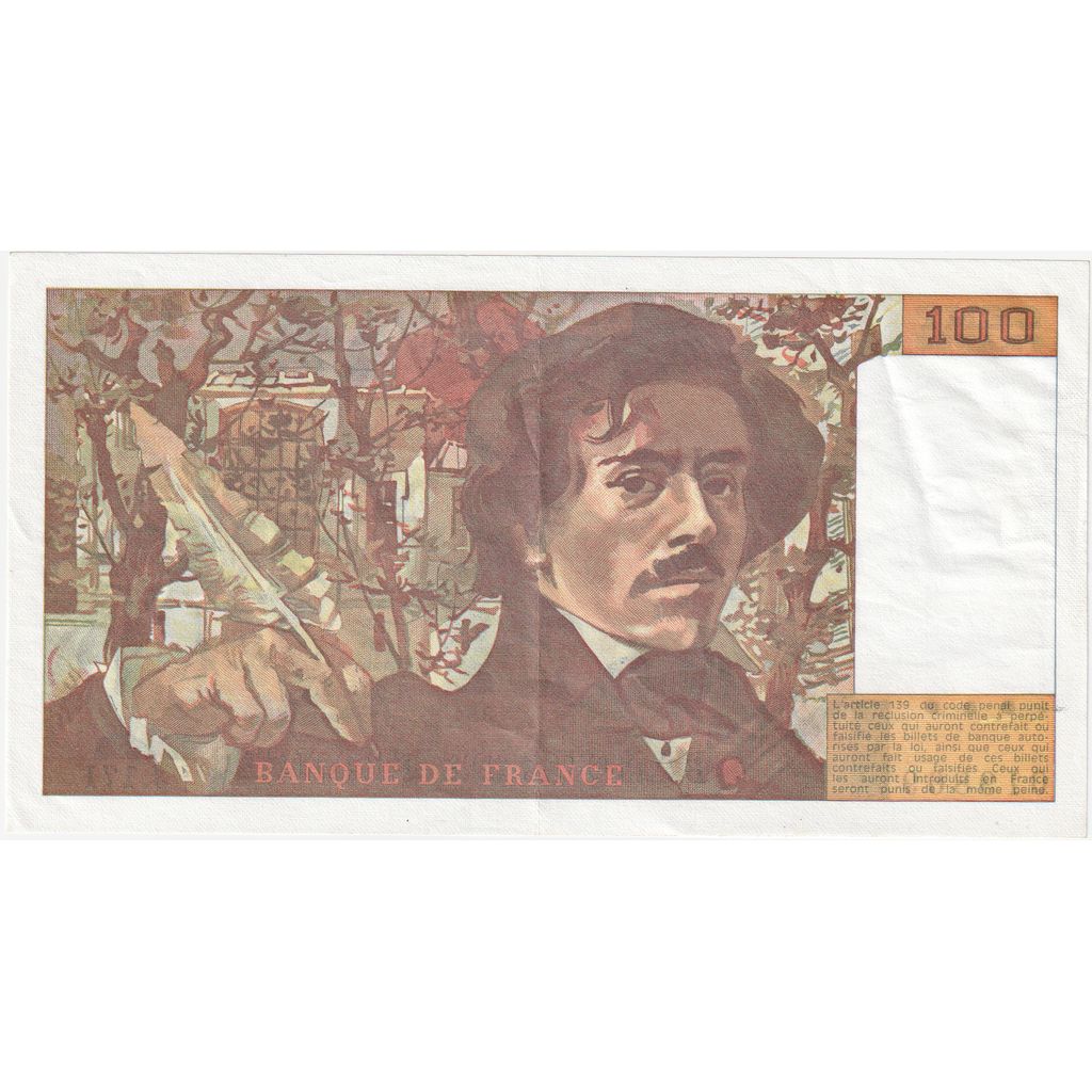 France, 100 Francs, Delacroix, J.171, UNC(63)