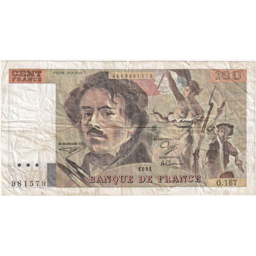 France, 100 Francs, Delacroix, O.187, VF(20-25)