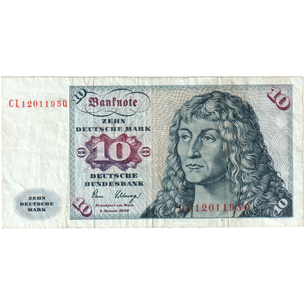 GERMANY - FEDERAL REPUBLIC, 10 Deutsche Mark, 1980-01-02, VF(20-25)