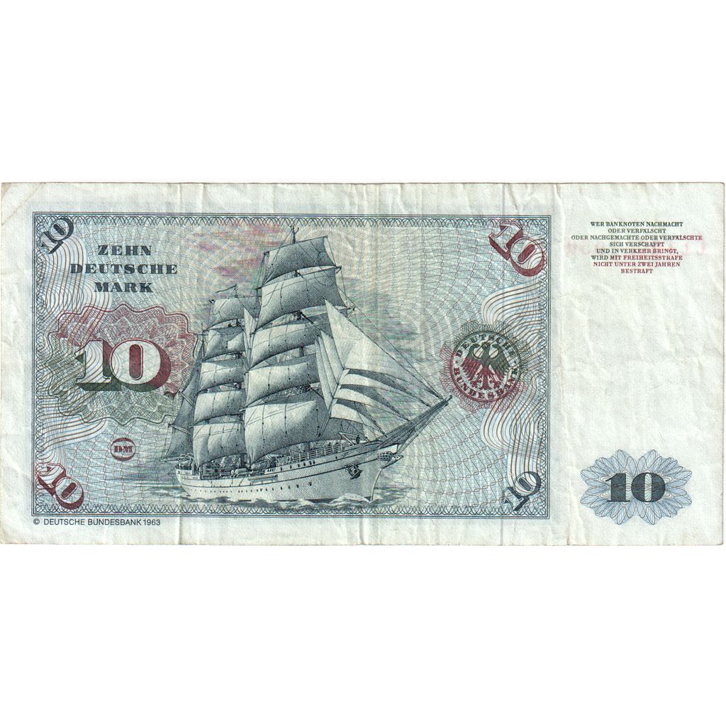 GERMANY - FEDERAL REPUBLIC, 10 Deutsche Mark, 1980-01-02, VF(20-25)