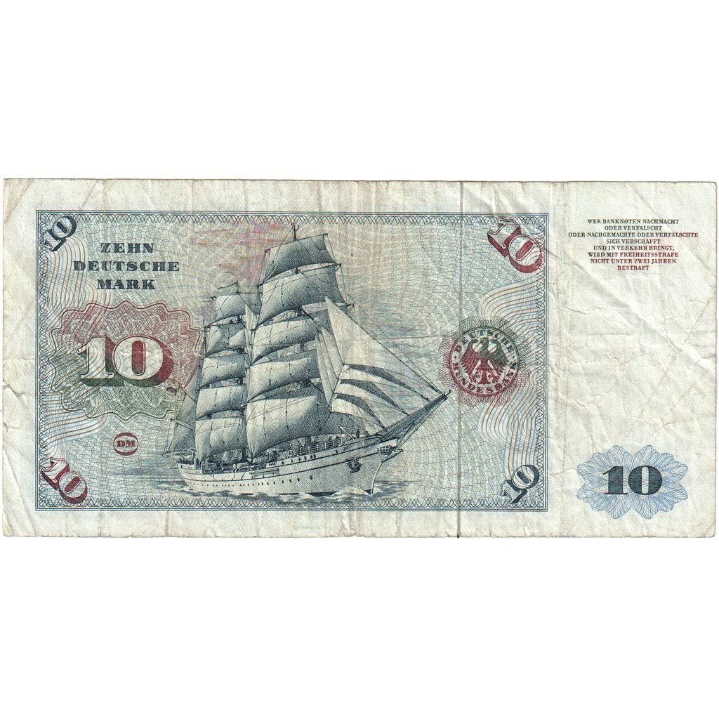 GERMANY - FEDERAL REPUBLIC, 10 Deutsche Mark, 1977-06-01, VF(20-25)