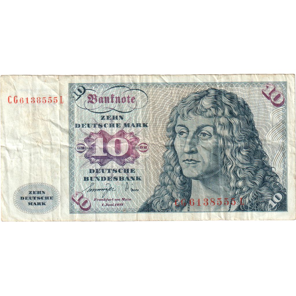 République fédérale allemande, 10 Deutsche Mark, 1977-06-01, TB