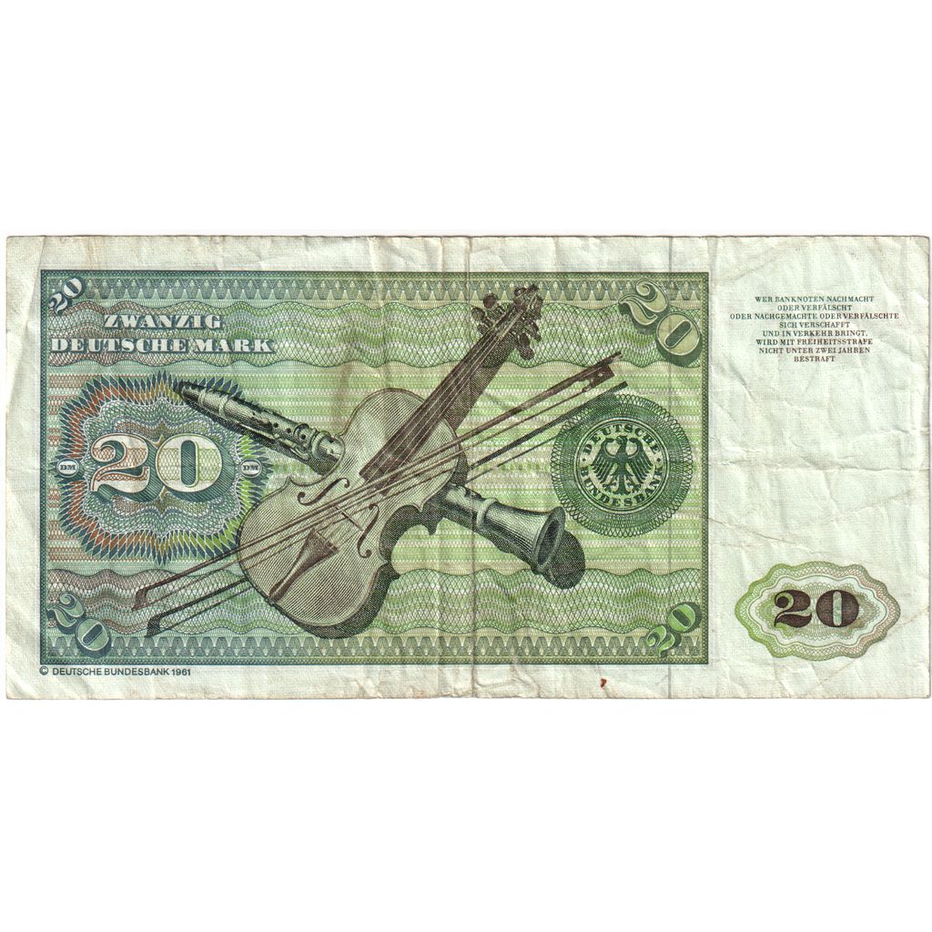 GERMANY - FEDERAL REPUBLIC, 20 Deutsche Mark, 1980-01-02, VF(20-25)