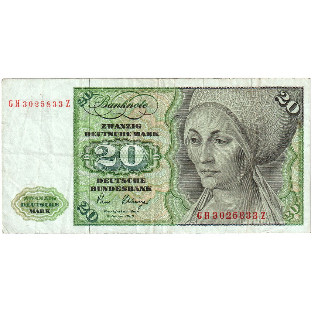 Niemcy - RFN, 20 Deutsche Mark, 1980-01-02, VF(20-25)