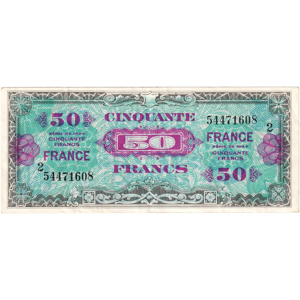 França, 50 Francs, Flag/France, SERIE DE 1944, Serie 2, AU(55-58)