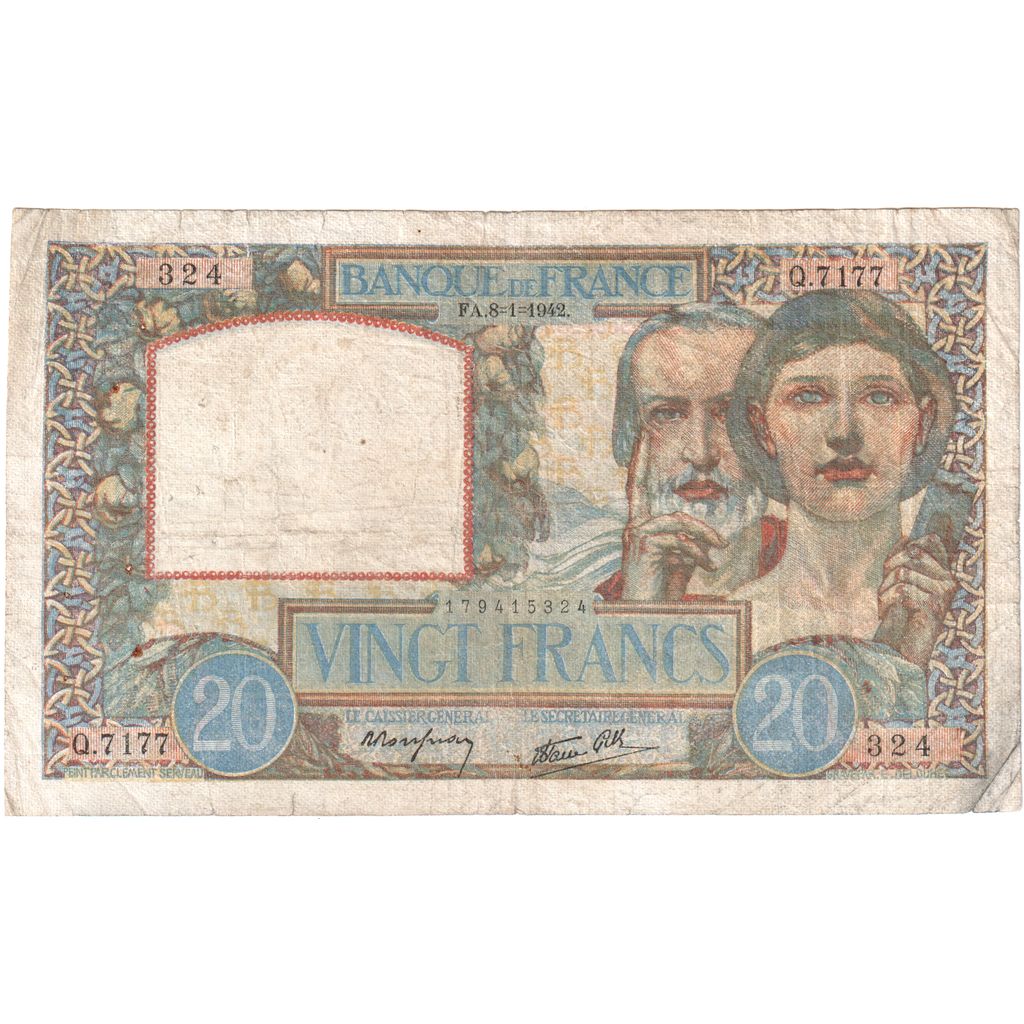 Frankreich, 20 Francs, Science et Travail, 1942-01-08, Q.7177, S+