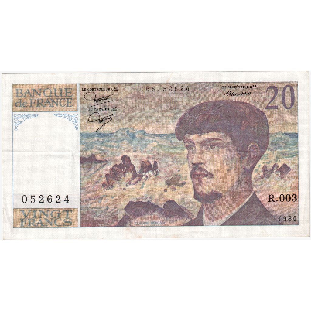France, 20 Francs, Debussy, 1980, 0066052624, VF 35