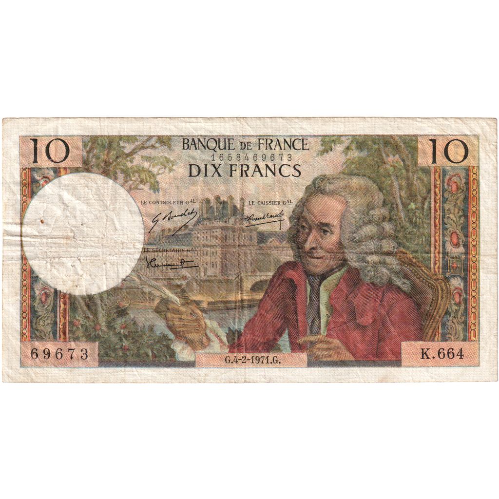 Francia, 10 Francs, Voltaire, 4-2-1972, K.664, MB