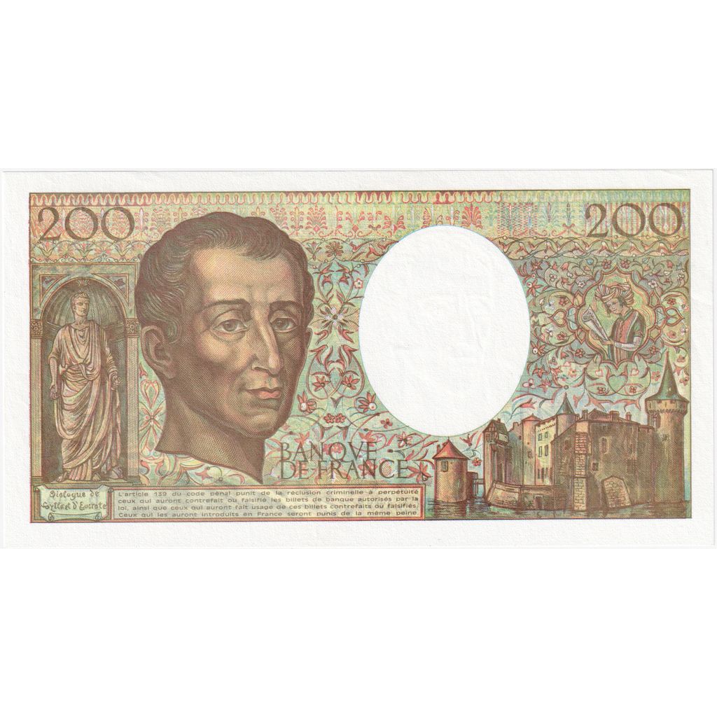 France, 200 Francs, Montesquieu, 1992, P.123, UNC 63