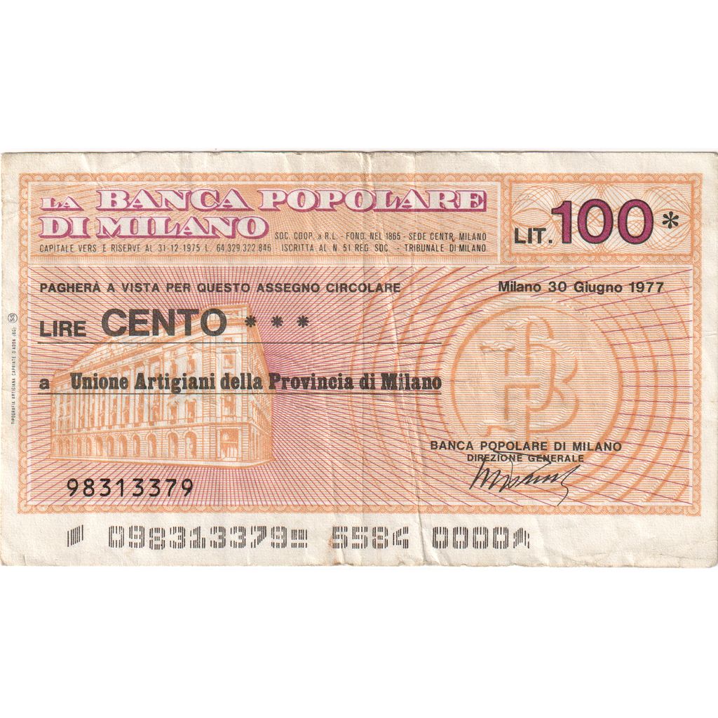 Włochy, 100 Lire, 1977-05-30, Milano, VG(8-10)
