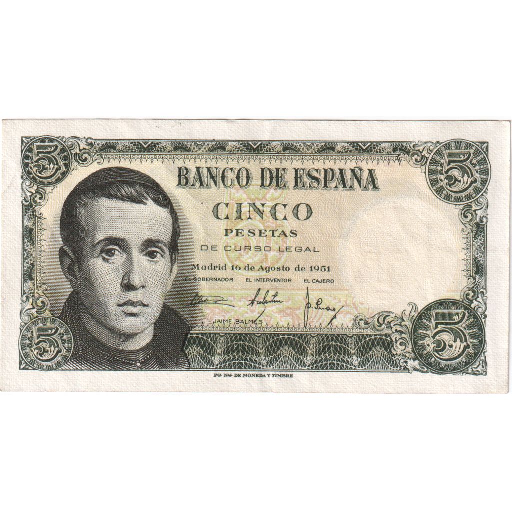 Spanje, 5 Pesetas, 1951-08-16, SUP