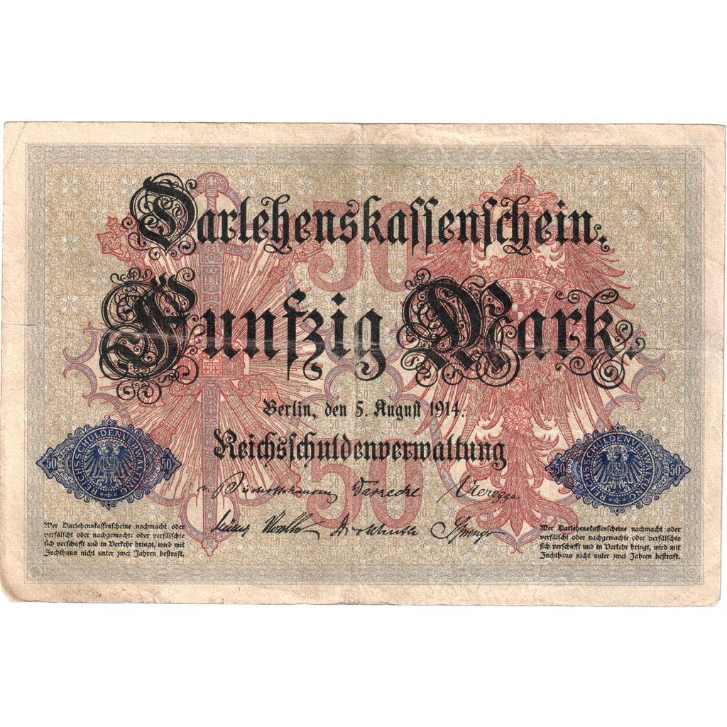 Alemanha, 50 Mark, 1914-08-05, EF(40-45)