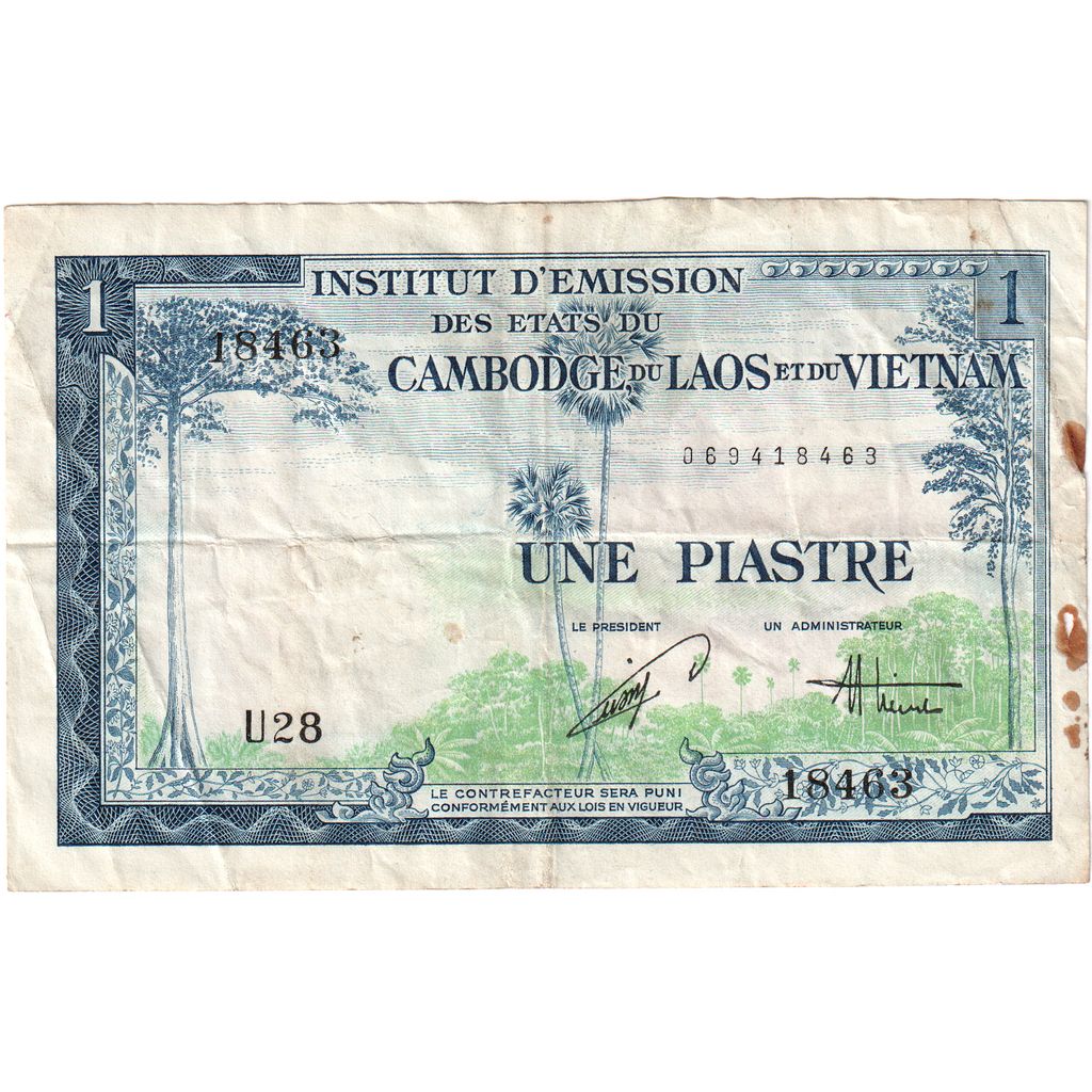 Indochina Francesa, 1 Piastre = 1 Dong, VG(8-10)