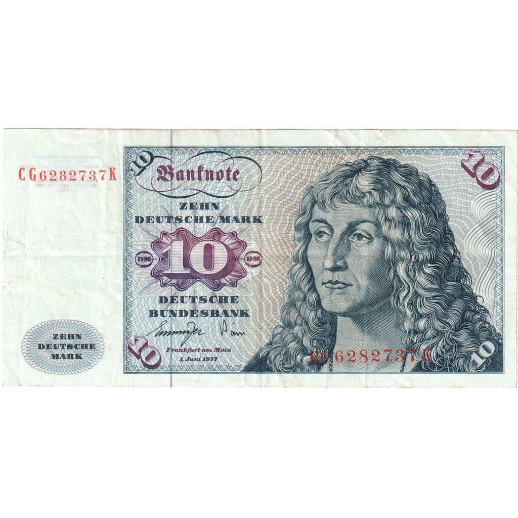 ALEMANHA - REPÚBLICA FEDERAL, 10 Deutsche Mark, 1977-06-01, VG(8-10)