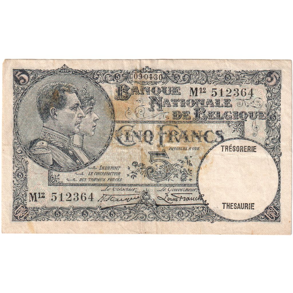 Belgique, 5 Francs, TTB
