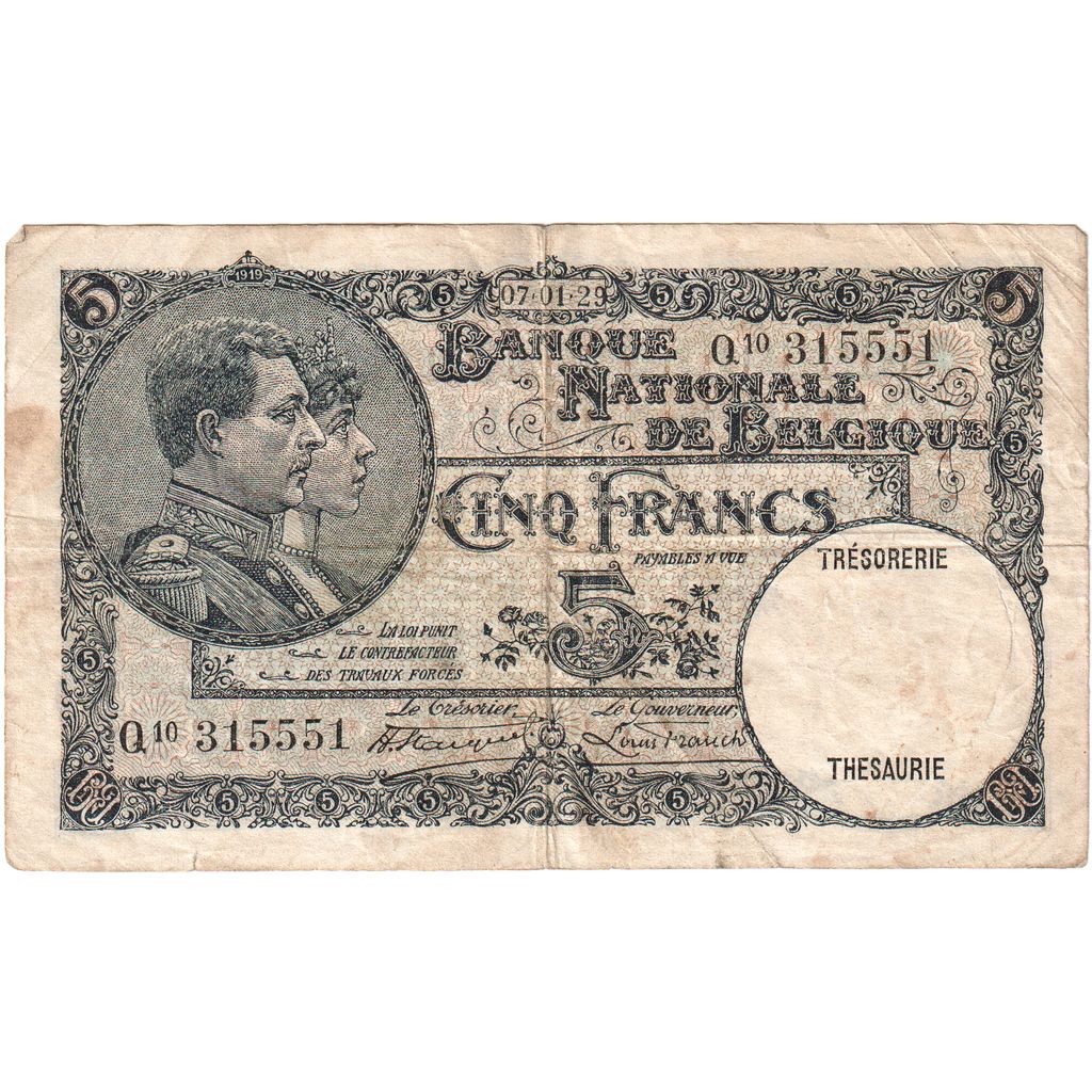 Belgium, 5 Francs, F(12-15)