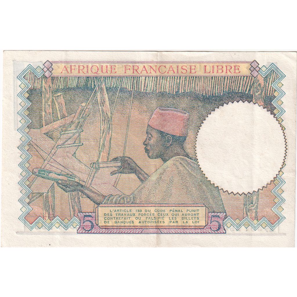 French Equatorial Africa, 5 Francs, 387290, AU(55-58)