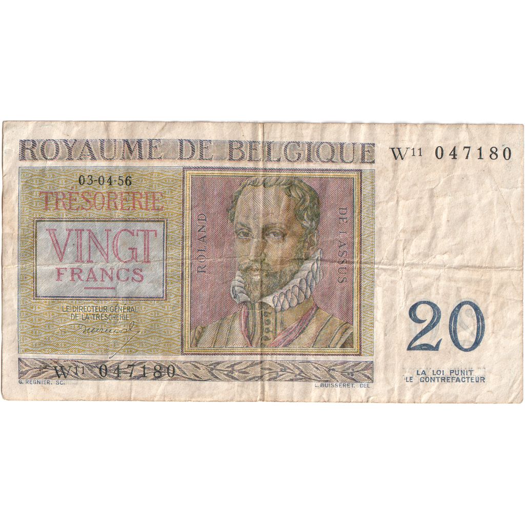 Belgique, 20 Francs, 1956-04-03, B+