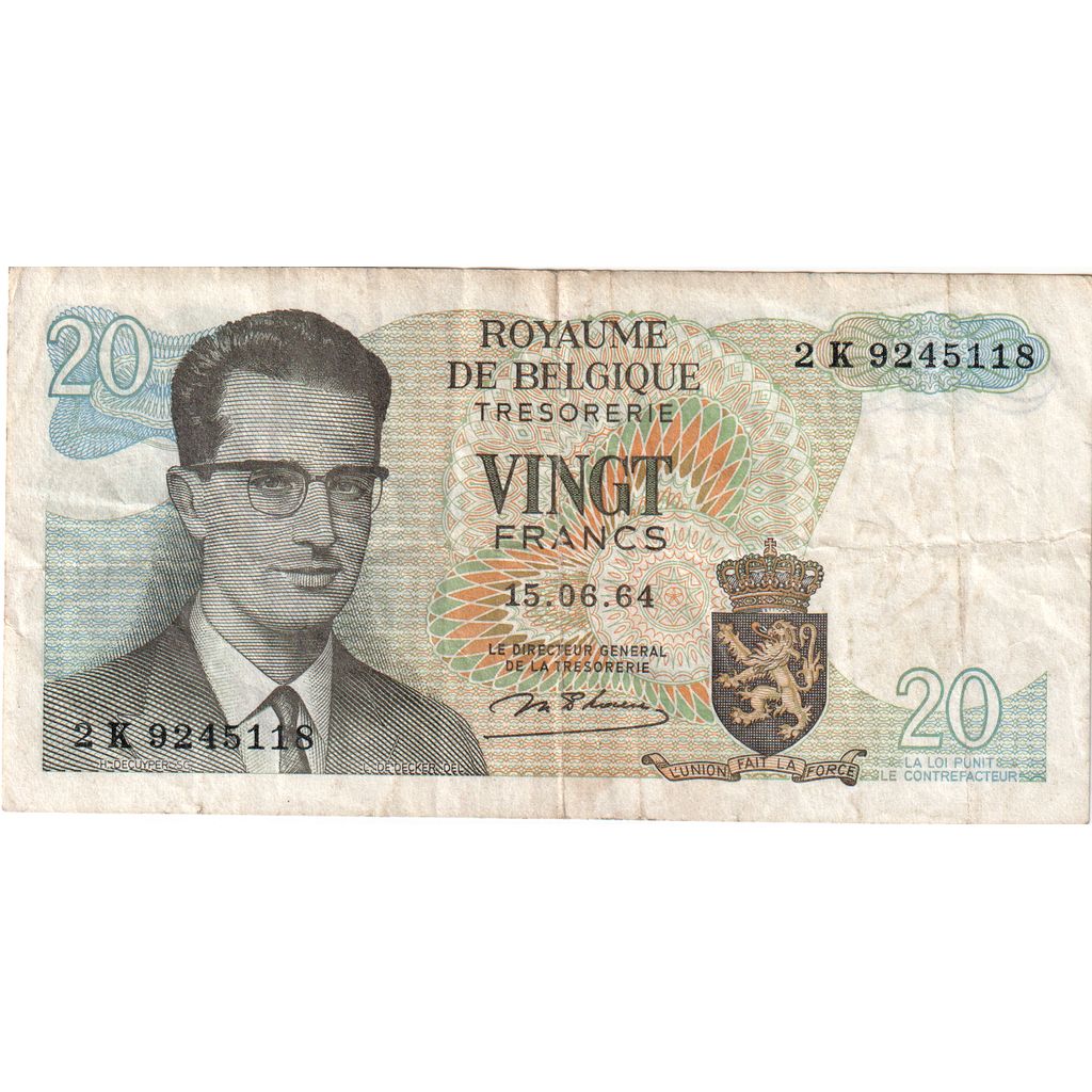 Belgique, 20 Francs, 1964-06-15, TB