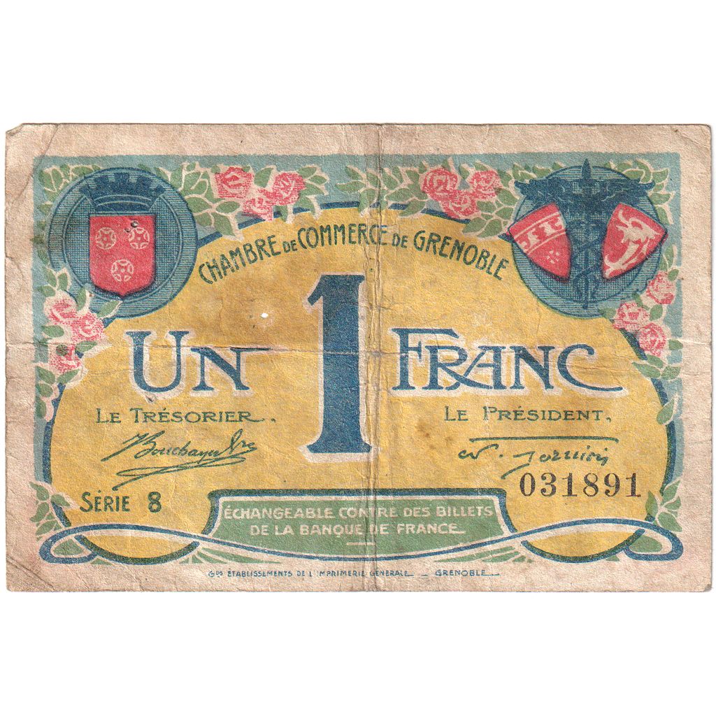 France, 1 Franc, 1917-11-08, Série 8 031891, VF(20-25), Pirot:63-20